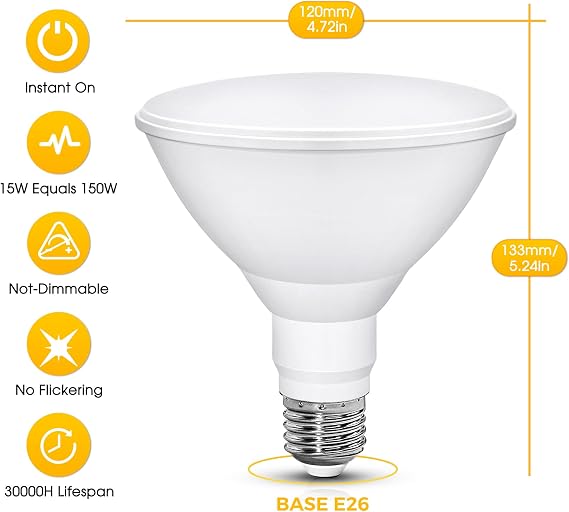 PAR38 Yellow Bug Light Bulbs for porch Outdoor, 150W Equivalent 15W