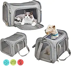 Bolsa Transporte Pet para Avião Cabine Viagem Ventilação Cães e Gatos Reforçada até 14kg Tela Arejada Alça e Tapete Removível - Duke & Dixie (Cinza)