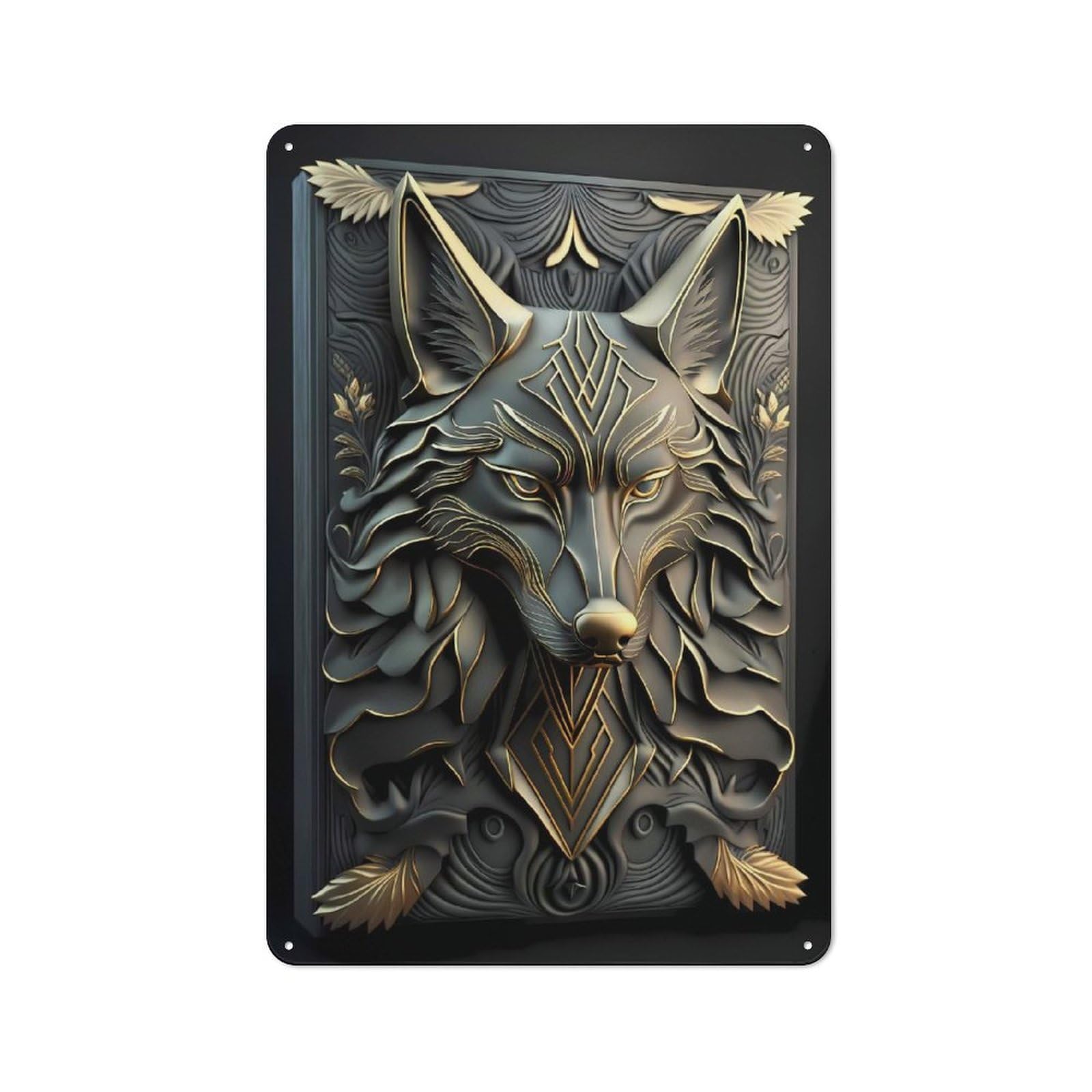 Junmoney Style Metal Sign 30X20cm With Golden Lord Wolf Art Deco For Workshop Wall, Vintage Decor, For Vintage Wall Decor Fans, For Metal Sign Collectors