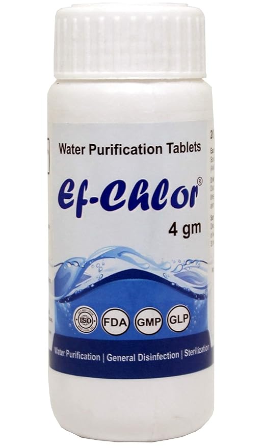 Ef-Chlor 4 gm Water Purification Tablets Drinking Water Purifying Tablet Overhead & Underground Tanks Water Purifier Safe and Easy to use (1 Tablet puify 1000 litress Waters) (20 Tablets jar)