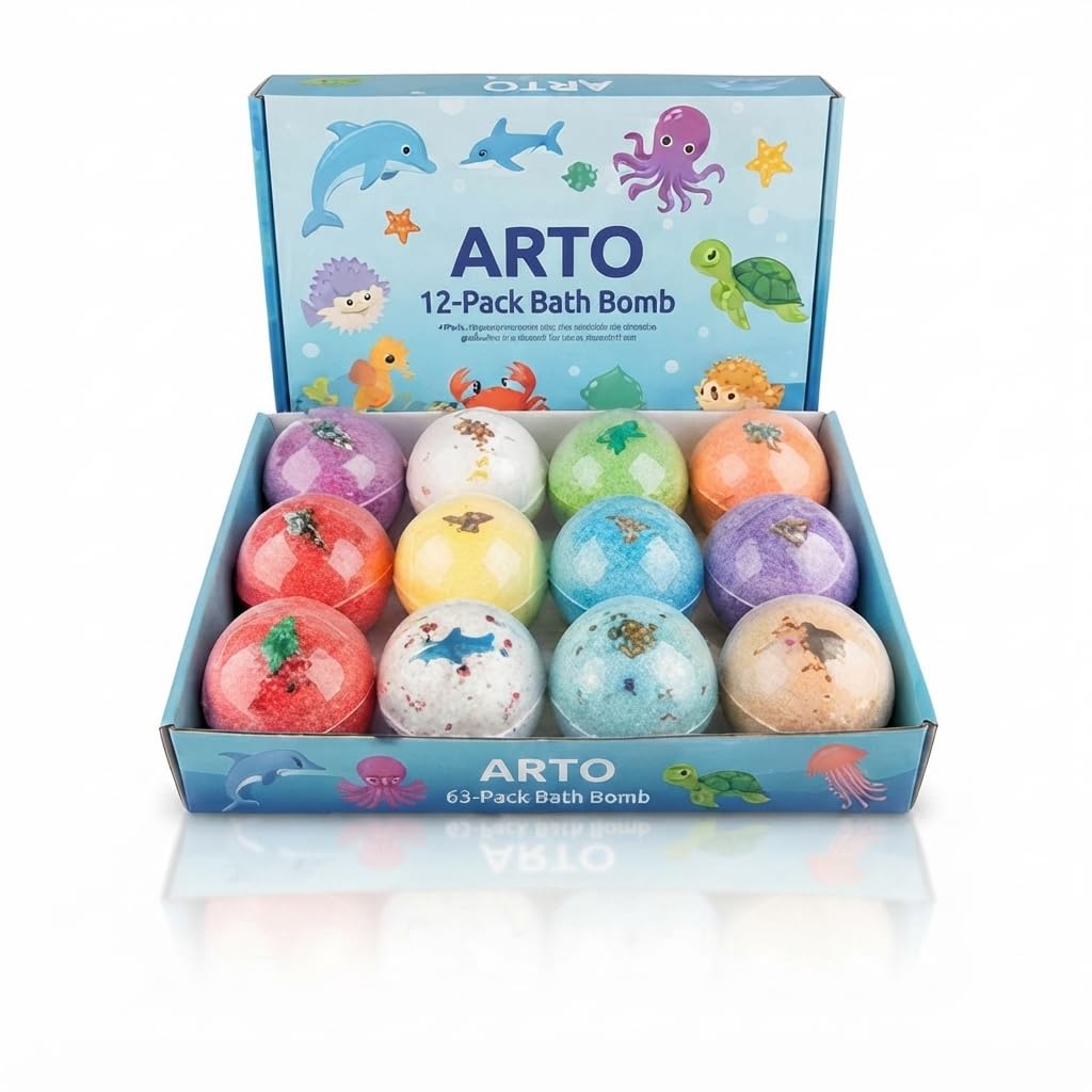 ARTO Bath Bombs for Kids with Ocean Animal Toys – 12 Pack (100g Each) Colourful Fizzy Gift Set | Surprise Sea Creatures | Fun Bubble Bath Fizzies for Boys & Girls-image-31