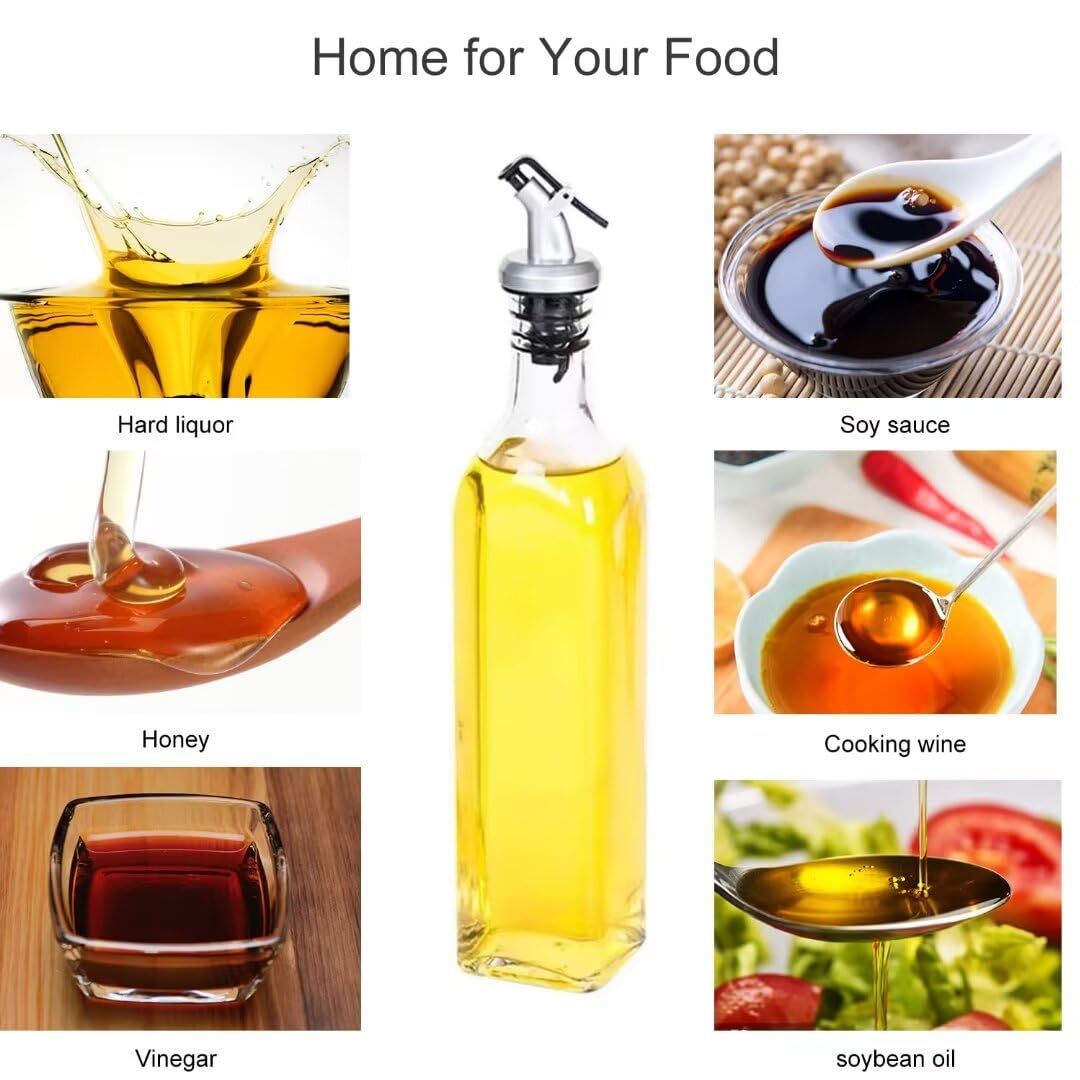 Salzesfalls Botella dispensadora de aceite, juego de botellas de vidrio de vinagre de 500 ml, vinagre transparente con vertedores y corchos para cocina, paquete de 8