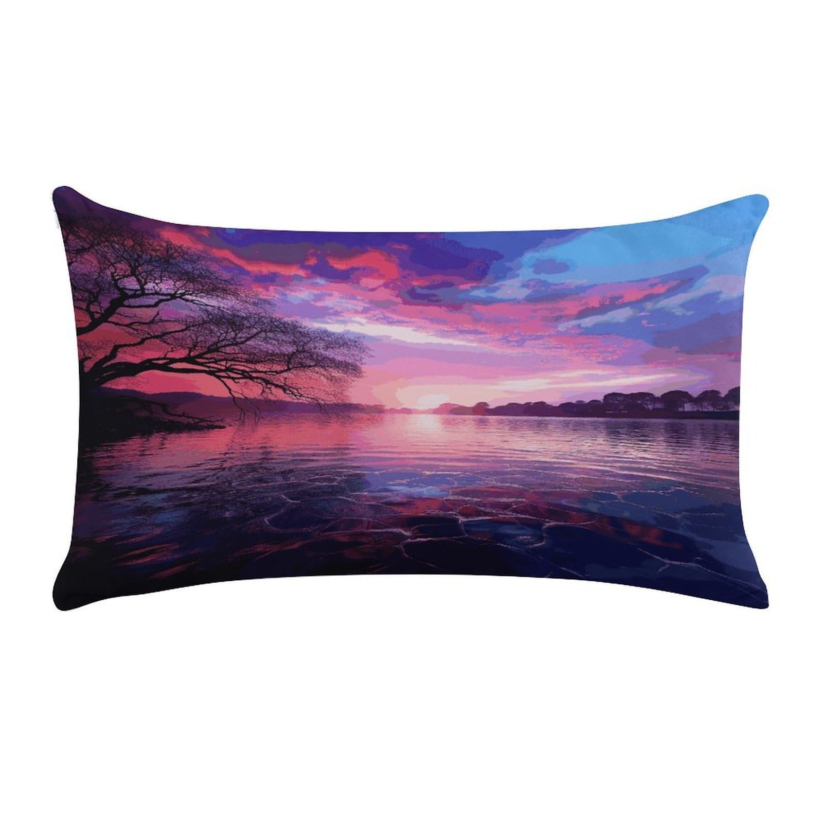 Purple Sunset on Water Pillow Cover Super Soft Pillowcase Luxury Cozy Fuzzy Velvet Pillow Shams Breathable Standard Pillow Cases with Zipper Wrinkle-Free Pillow Cover 12 "×20 "