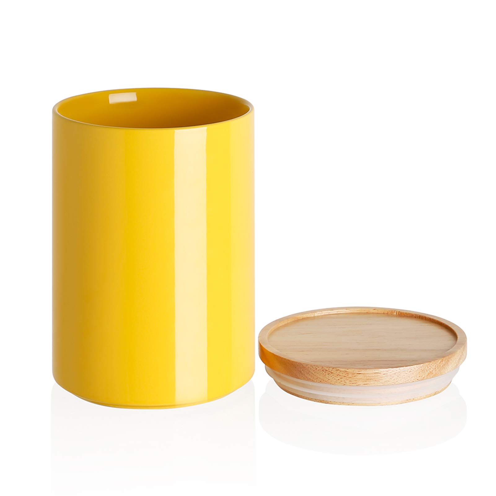 Sweejar Kitchen Canisters Ceramic Food Storage Jar, Stackable Containers with Airtight Seal Wooden Lid for Serving Coffee Bean, Flour, Tea, Cookies and More - 58 Fl Oz(Yellow)