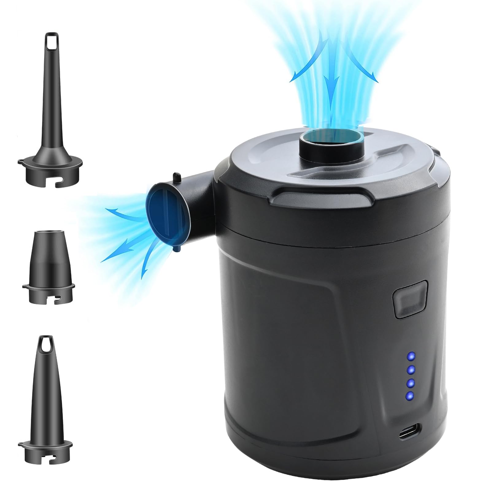 Whiriwhiri 2023 Rechargeable Fast Air Pump, 5200mAh Battery, Compact and Portable inflator/deflator for Air mattresses, Bounce Houses, Inflatable Pools, Camping and Vacations