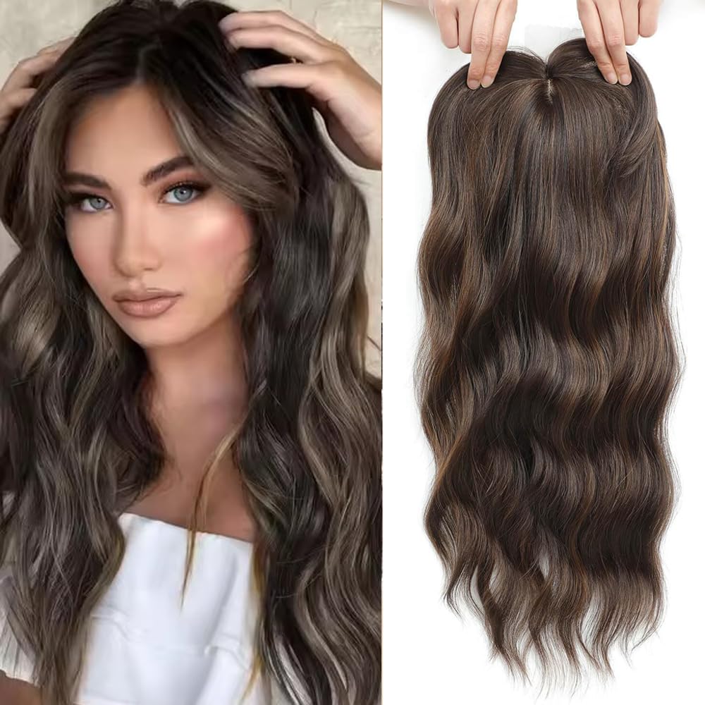 20 inch Synthetic Wavy Hair Topper for Women 7"x7" Base, Thinning Hair (2H/33#, 20 INCH)