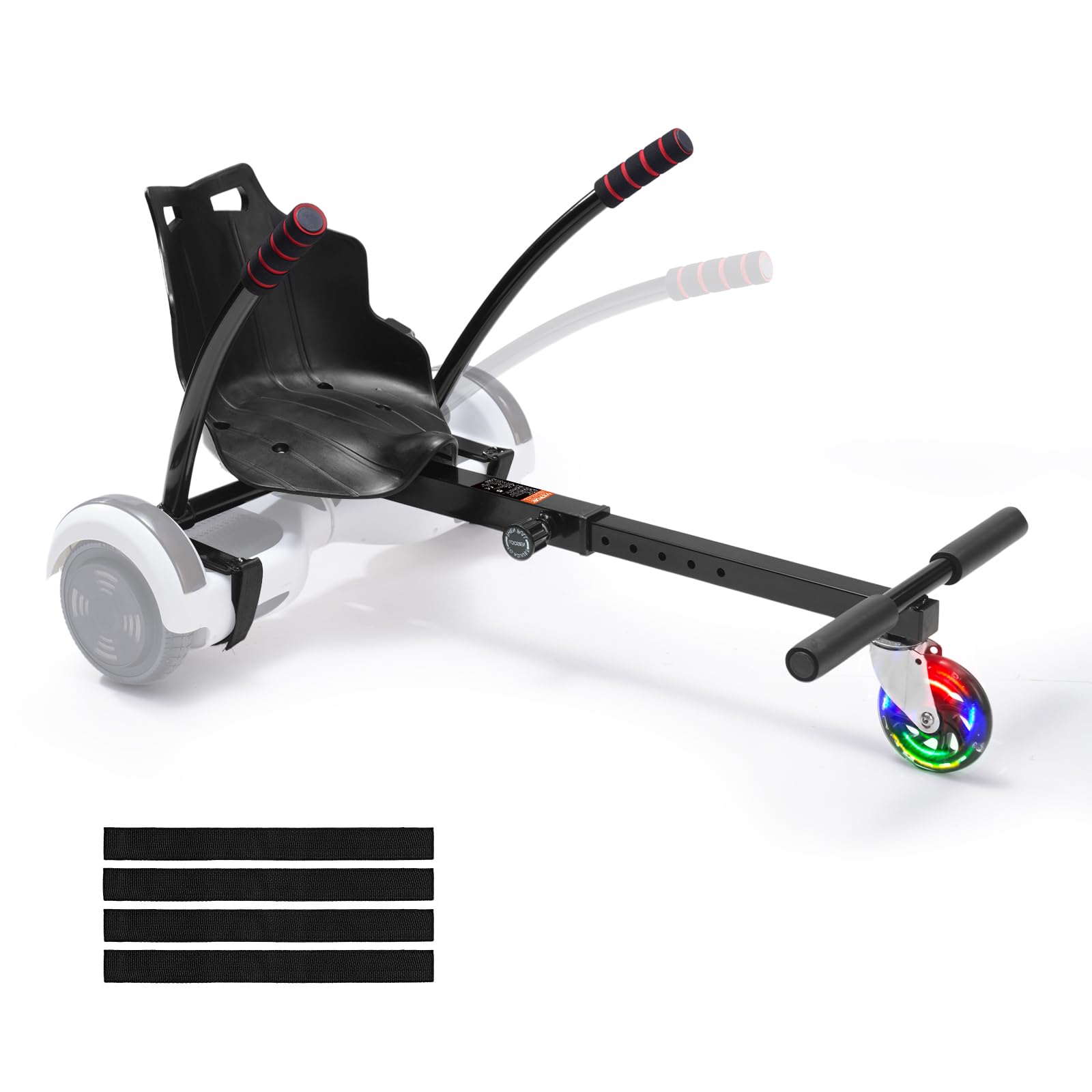 VEVORHoverboard Seat Attachment, for 6.5" 8" 8.5" 10" Hoverboards, with LED Lights, Grips Control, Adjustable Frame Length and 220 LBS Load Capacity, Hover Board Go Karts Accessory, for Kids Adults