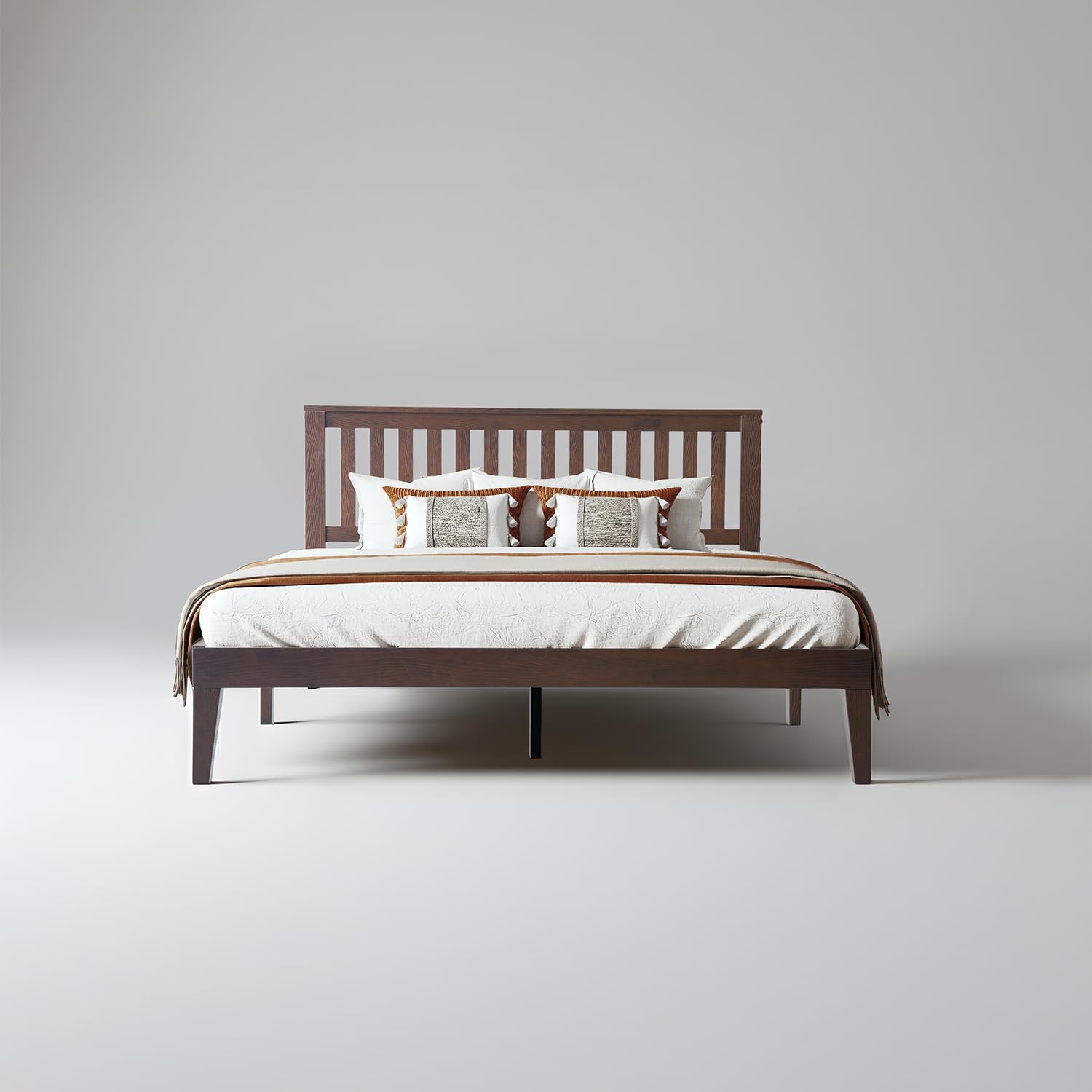 Full Size Solid Wood Platform Bed Frame, Headboard & Footboard, 12 Heavy-Duty Slatted Base, Metal Legs, Easy Assembly, No Box Spring Needed, Anti-Slip & Noise-Free, Dark Roast Oak Finish JPF-32