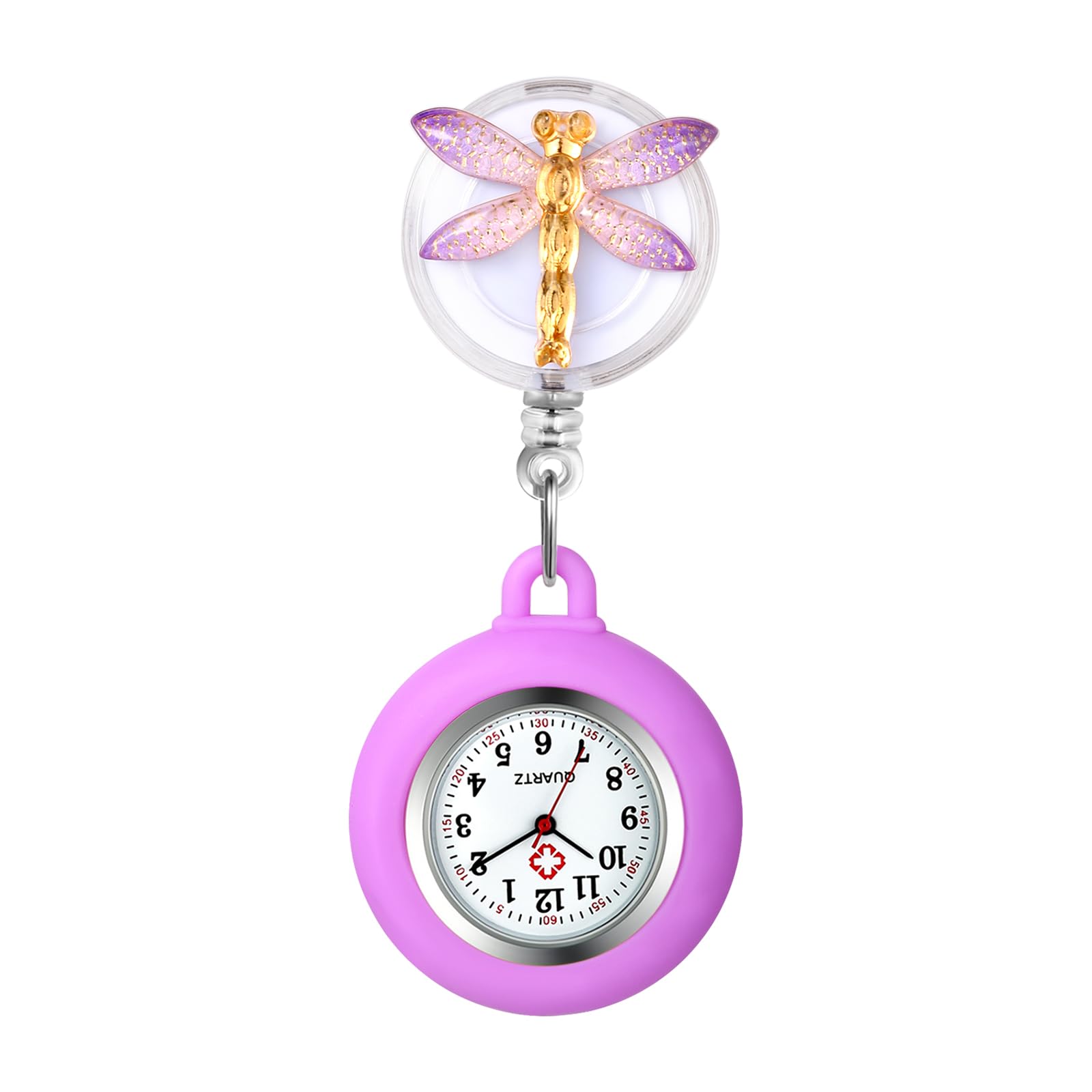 Reloj de enfermera retráctil con cubierta de silicona de libélula y segundero 8