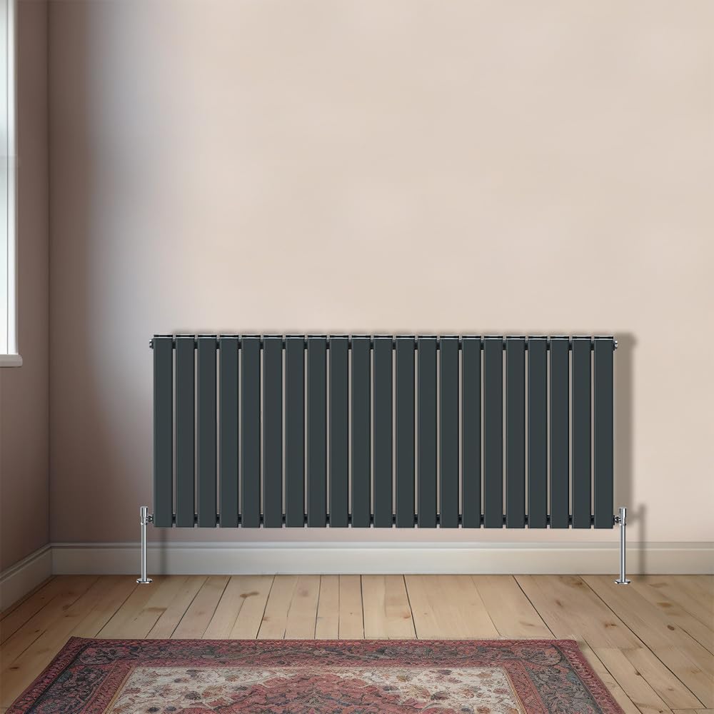 Nrg Anthracite Horizontal 600X1428mm - Double Flat Panel Column Designer Bathroom Central Heating Radiator