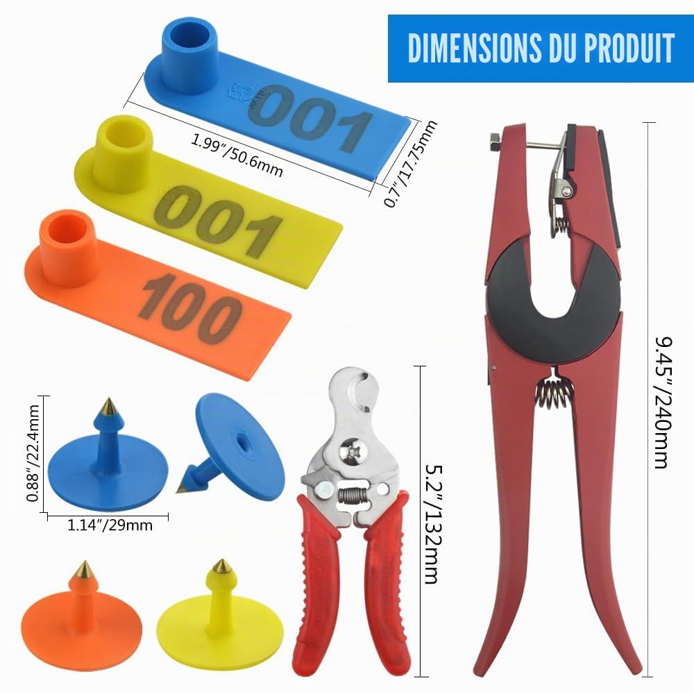 WMYCONGCONG Étiquette d'oreille en plastique pour le bétail (1 à 100) Marqueur pour animaux avec outil de retrait des marques auriculaires et pince d'application des marques auriculaires
