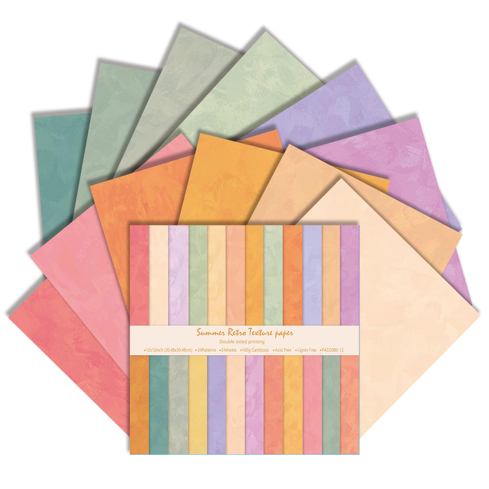 Scrapbook Paper, 12x12 Inch Coloured Double-Sided Watercolour Scrapbook Papers 24 Sheets, Imitation Leather Patterned Craft Paper for Junk Journals DIY Photo Album and Gift Decoration (B)
