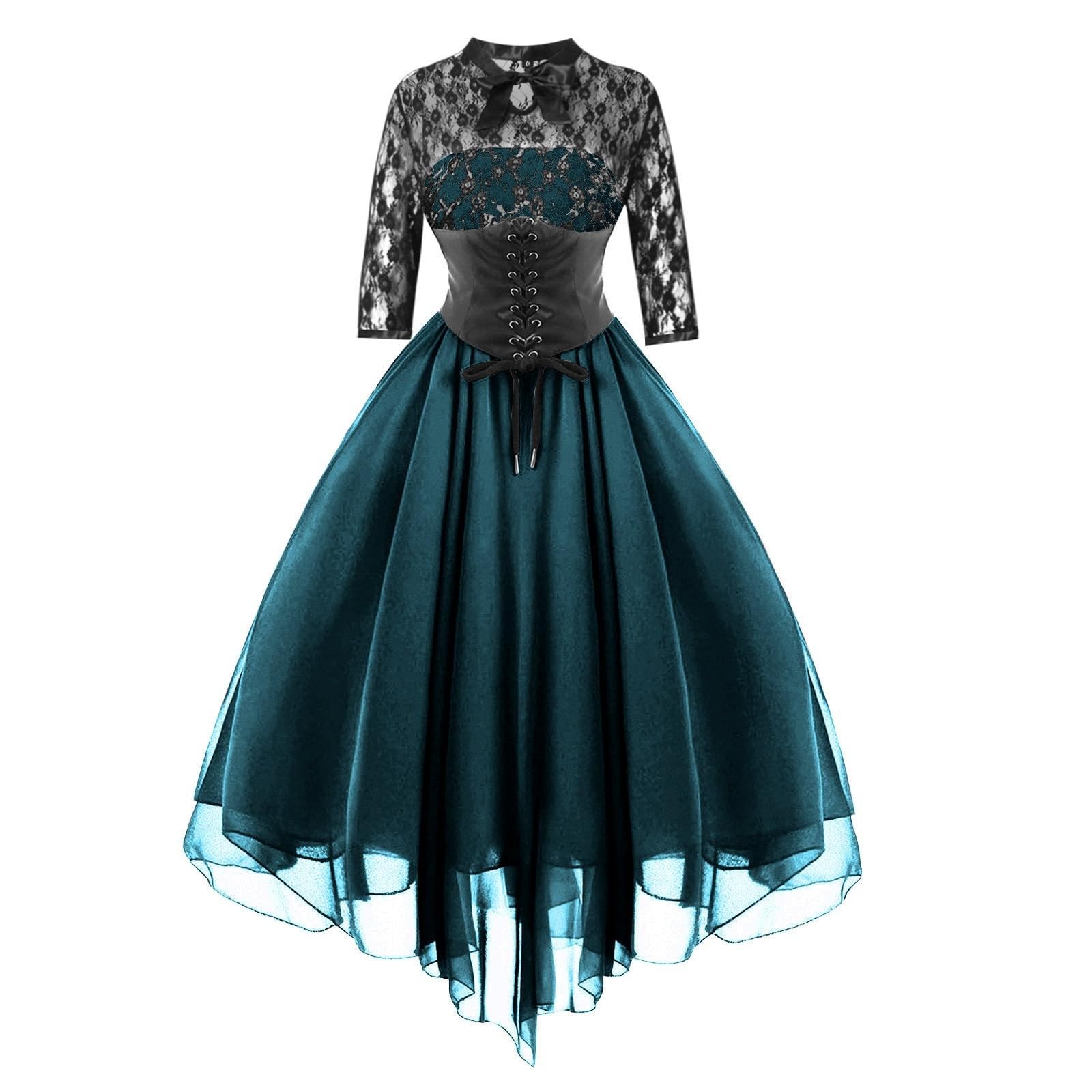 Cokbyavla Women's Blue Cosplay Retro Gown,Steampunk Medieval Wedding Dress Renaissance Gypsy Costume Renfaire Outfit Corset Maid Dress Halloween Dress Gothic Black Dress