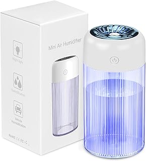 Portable Small Humidifier, 400ml Mini Baby Humidifier, Desktop Portable Air Humidifier for Bedroom Plants Travel Car Office, Super Quiet, Auto Shut-Off, 7 Color LED Night Lights, 2 Mist Modes