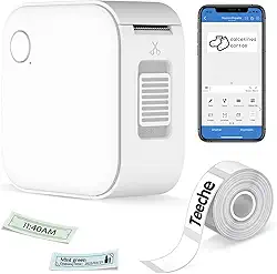 Mini Impressora Etiquetas Adesivas Portátil, Etiquetadora Adesiva Térmica Bluetooth, Maquina de Etiquetar com 1 Rolo de Etiqueta, Rotuladora de Etiquetas para Casa, Escritório, Cozinha e Escola