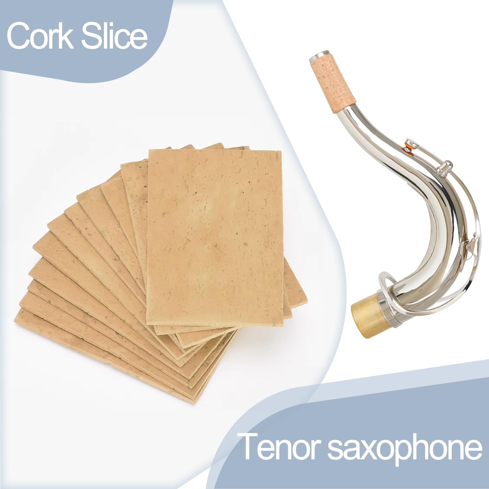 Kit de remplacement pour saxophone ténor - 2 bouchons de liège pour saxophone ténor - Colle - Graisse de liège, couteau, ruban adhésif et papier abrasif.
