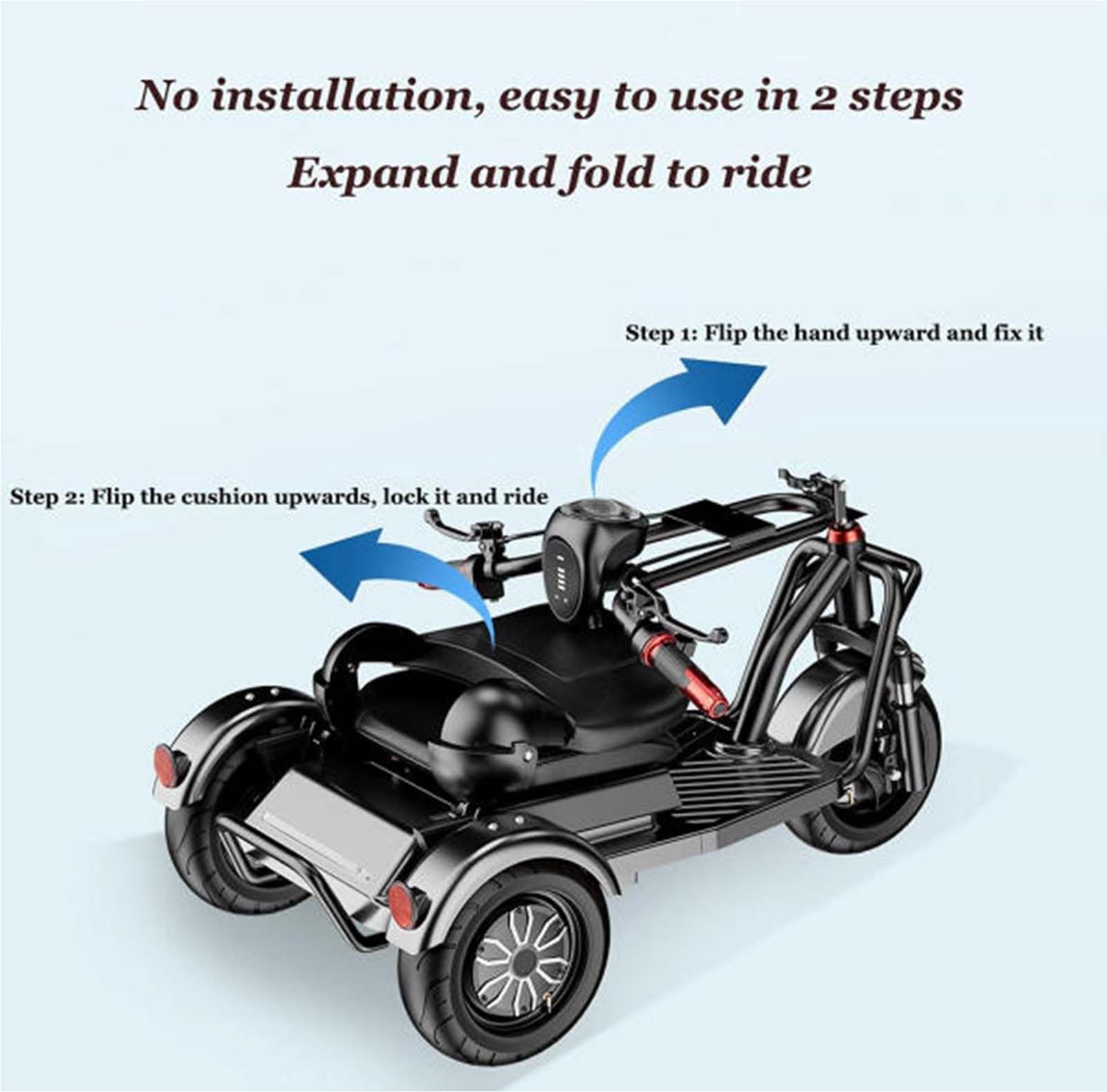 Generico Scooter per Mobilità a 3 Ruote Leggero e Pieghevole per Adulti e Anziani con Sedile Ergonomico e Batteria Rimovibile con Cestino