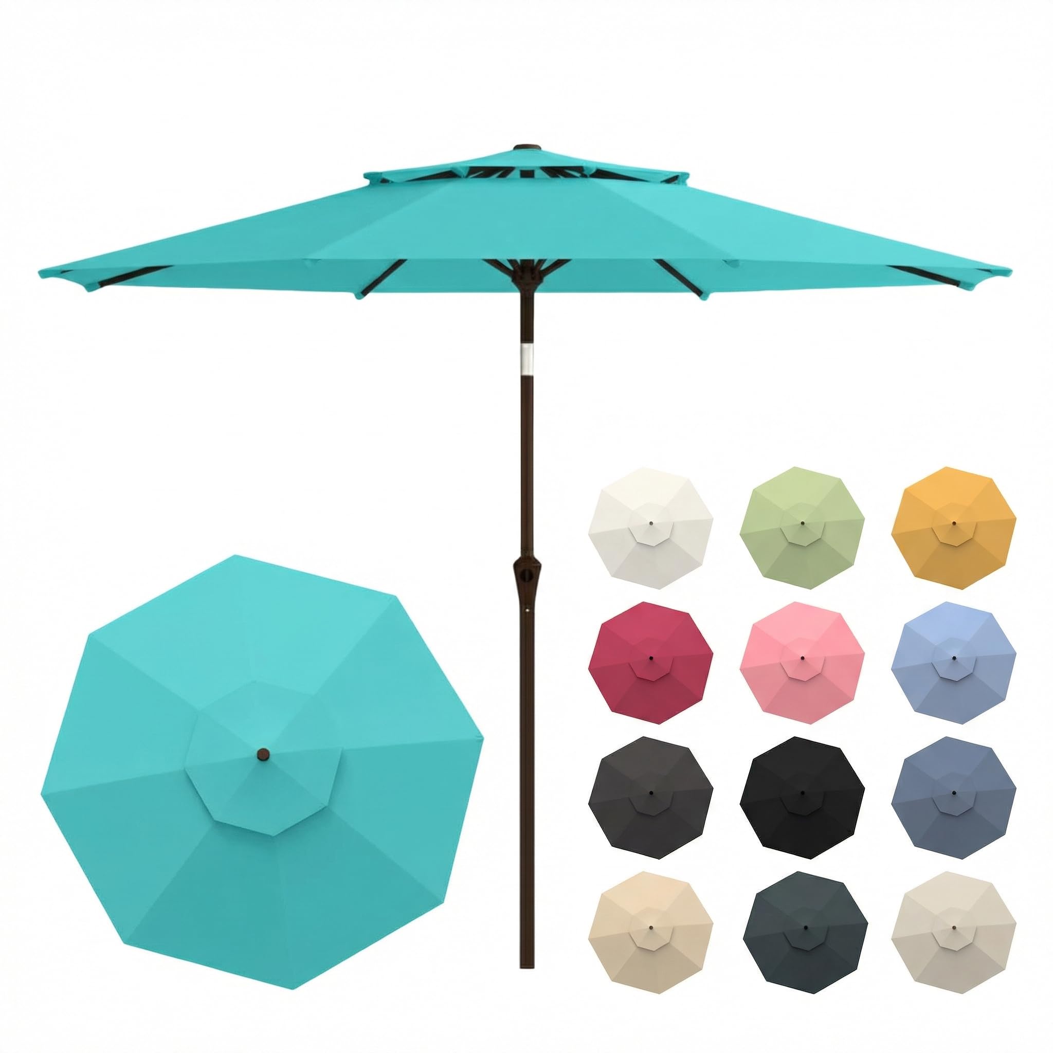 10FT Patio Umbrella, 2 Tier Outdoor Table Umbrella, Large Vented Market Umbrellas with Push Button Tilt and Crank, 8 Sturdy Ribs for Backyard, Deck, Pool, UPF50+ UV Protection