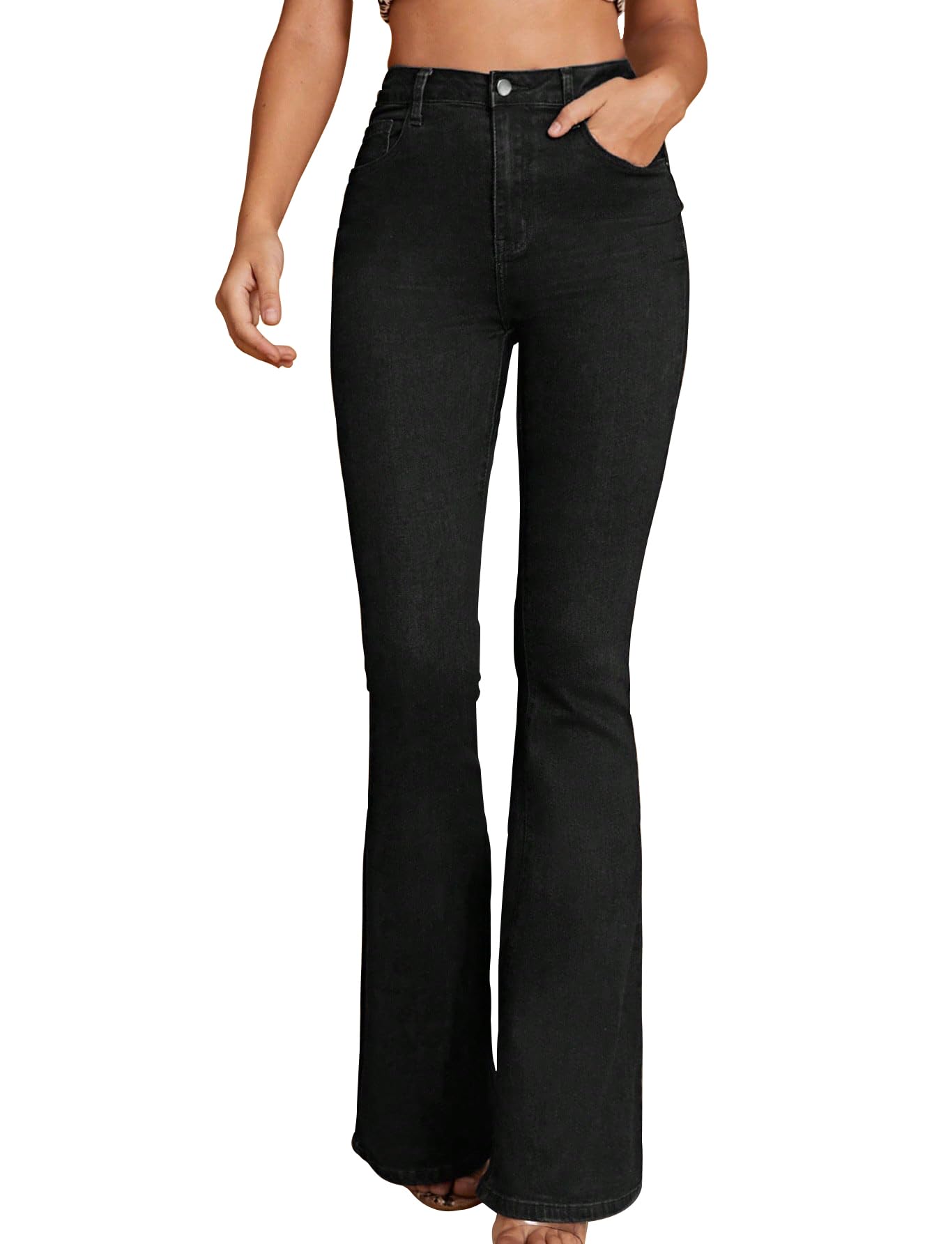 shasmi Women's Light Blue High-Rise Raw Hem Flare Jeans | Stretchable Bootcut Denim Pants for Women | Casual Wide Leg Street Style Jean for Womens (Jeans 293)-picture-38