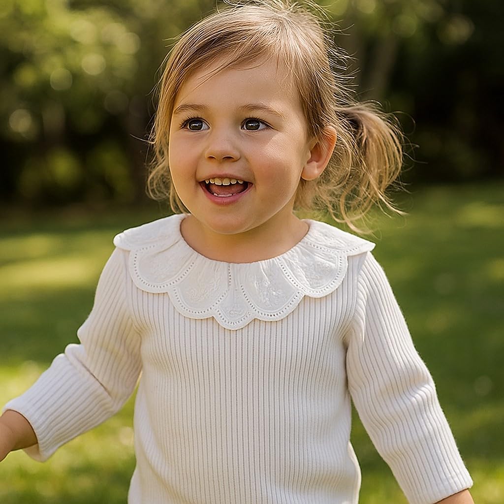 OPAWO Toddler Girl Long Sleeve Shirt Boho Embroidered Collar Ribbed Girls Tshirts Tops Blouse Fall Winter Clothes 12Months-5T - Image 3
