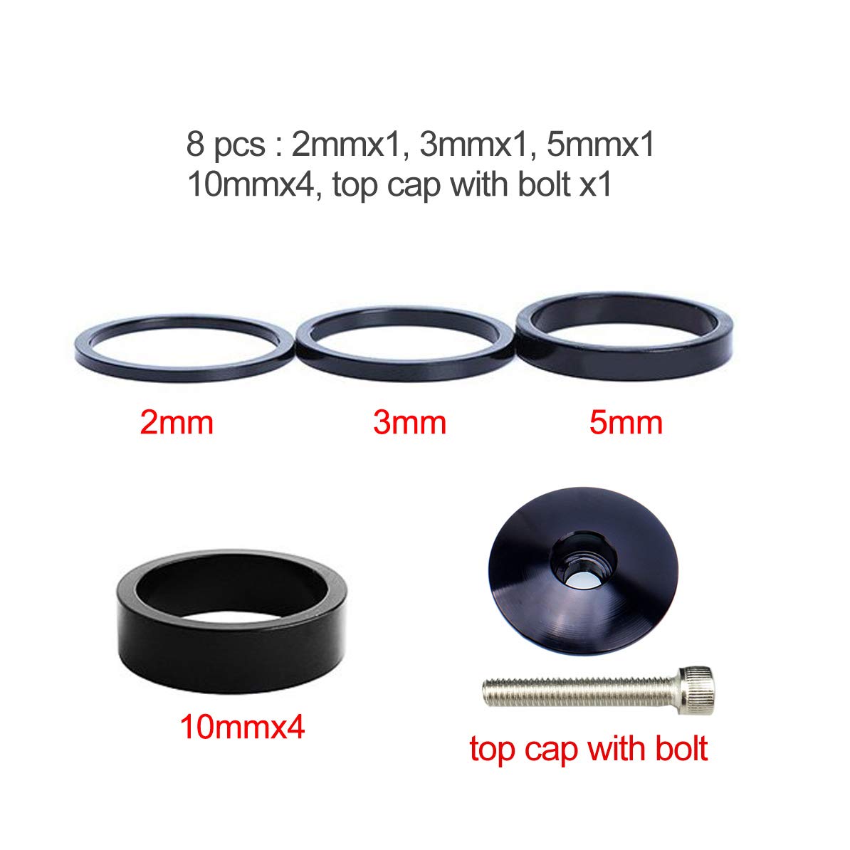 Distanziali Per Forcella Bici - Set 7 Pezzi | Alluminio Anodizzato | Forcella 1-1/8''