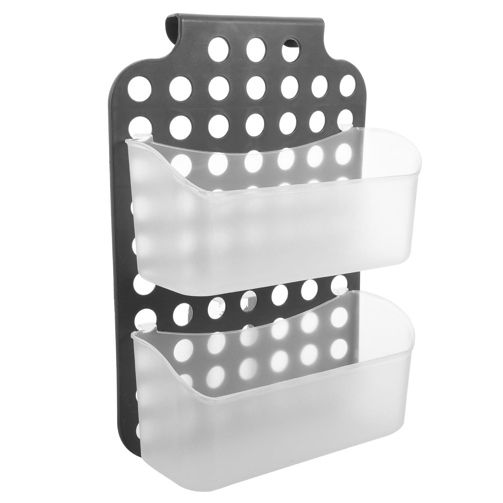 FESTFENDS Wall-Mounted Double Layer Bathroom Shower Organizer Basket Gray-Black Plastic Hanging Storage Rack with Drain Holes Punch-Free Shower