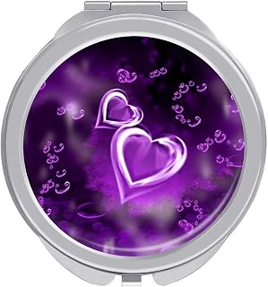 Travel Purple Love Makeup Mirror Compact Pocket Vanity Mirror Double-Sided 2X /1x Magnifying Round Folding Handheld Cosmetic Beauty Mirrors for Purse Handbag