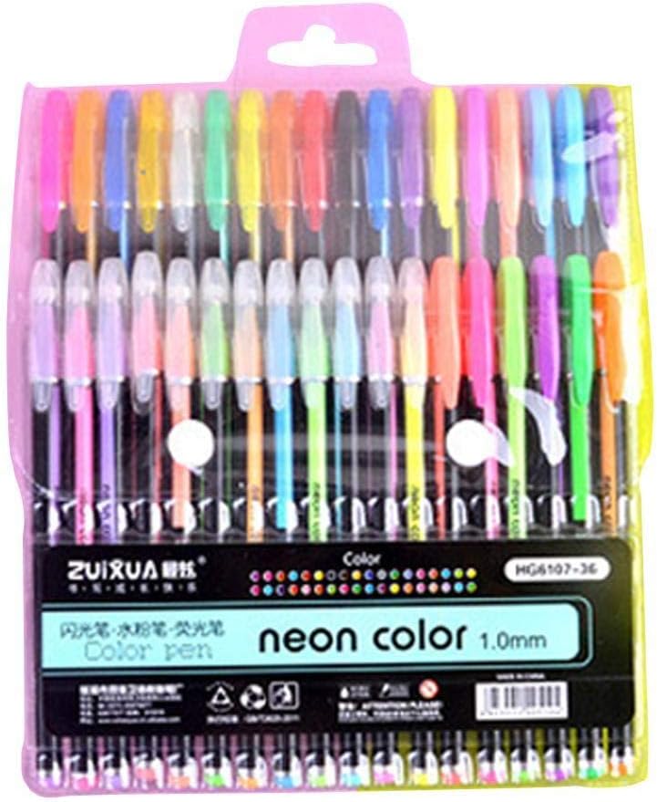 Xixou 36 Glitter Gel Pens for Kids&Adult Coloring Books Glitter Pens Neon Colored Pens Art Markers for Drawing Doodling Crafts Scrapbooks Bullet Journal, Sparkle Gel Pen Marker Set