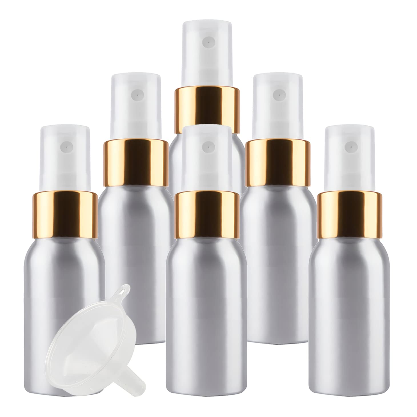 24 Pezzi 30 ml Bottiglie Spray Argento Vuote in Alluminio con Pompa Argento/Bianco Fine Nebbia Flacone Spray per Cosmetica Acqua Profumo da Viaggio Riempibile, Imbuto