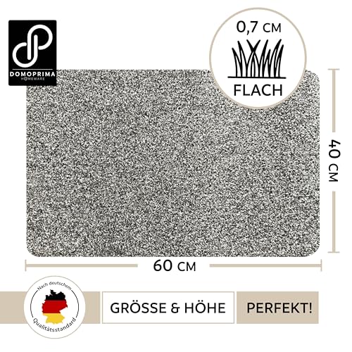 DOMOPRIMA® Fußmatte 60x40 cm Grau – Waschbare Schmutzfangmatte aus Mikrofaser, rutschfest und extra saugstark, 7 mm flach, Türmatte für Eingang, Flur, Küche, Bad, Katze und Hund