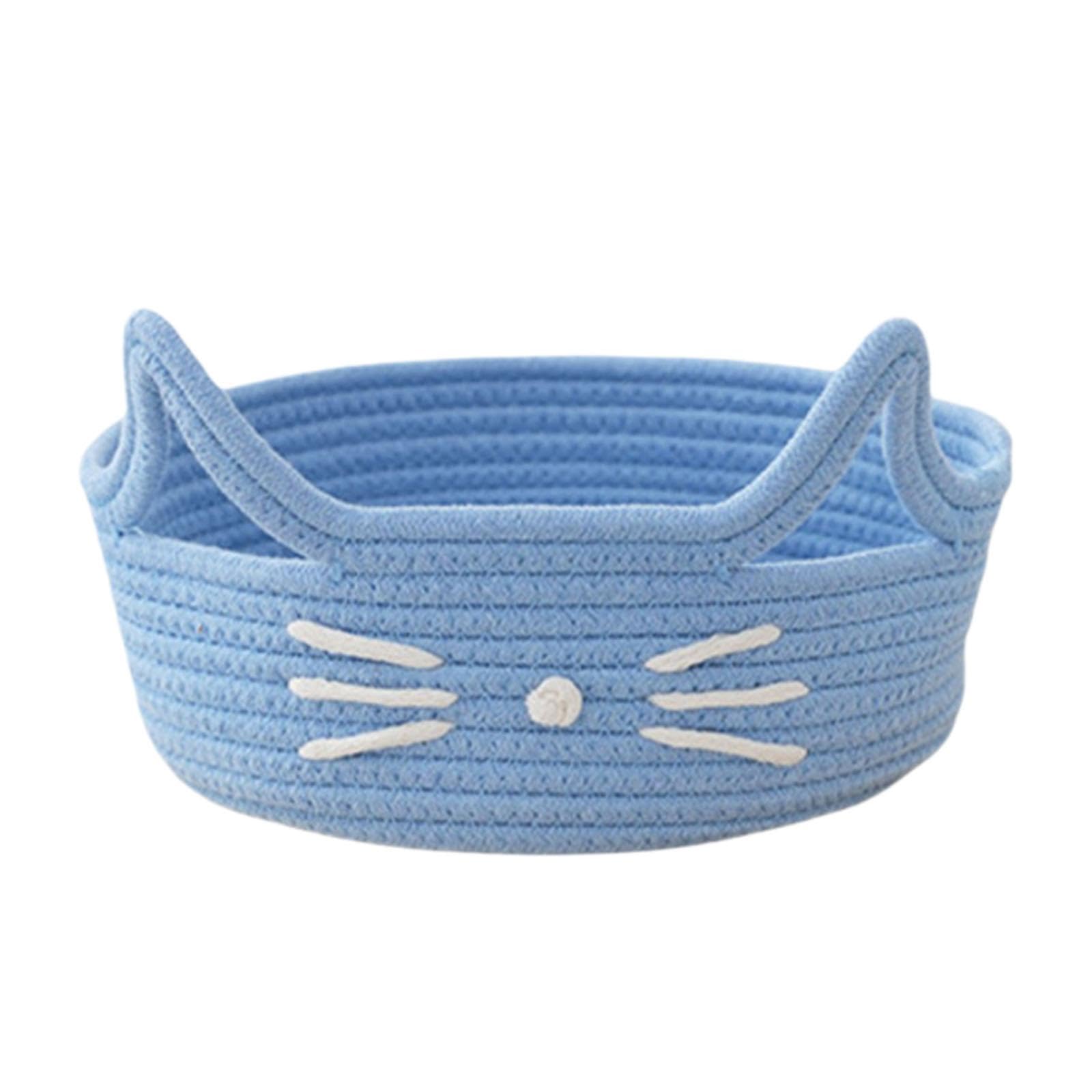 Boîte à cosmétiques panier en corde de coton bleu chat décoration maison