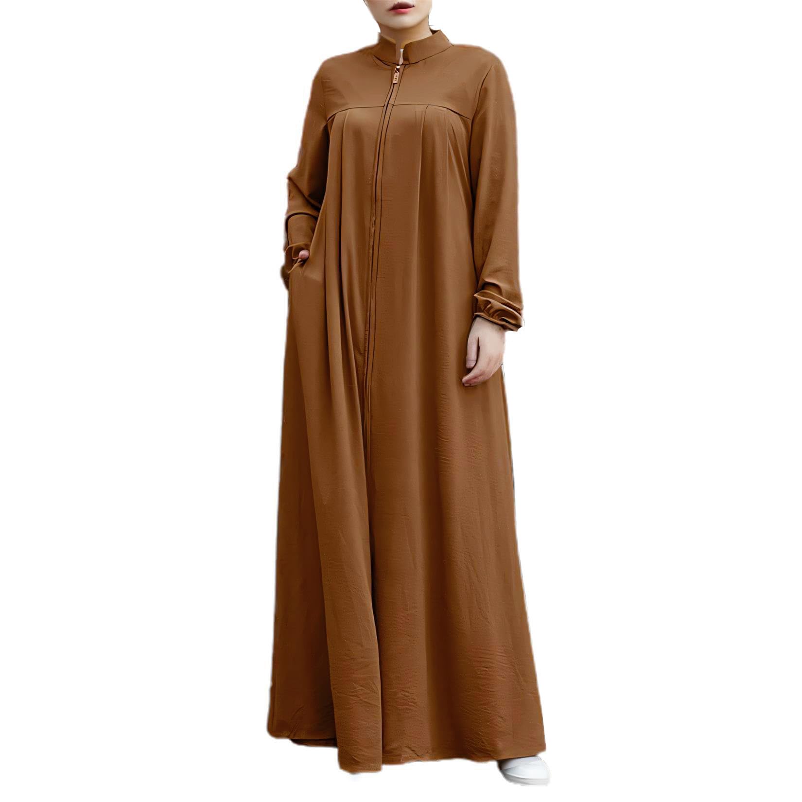 Womens Abaya Front Zipper Dress