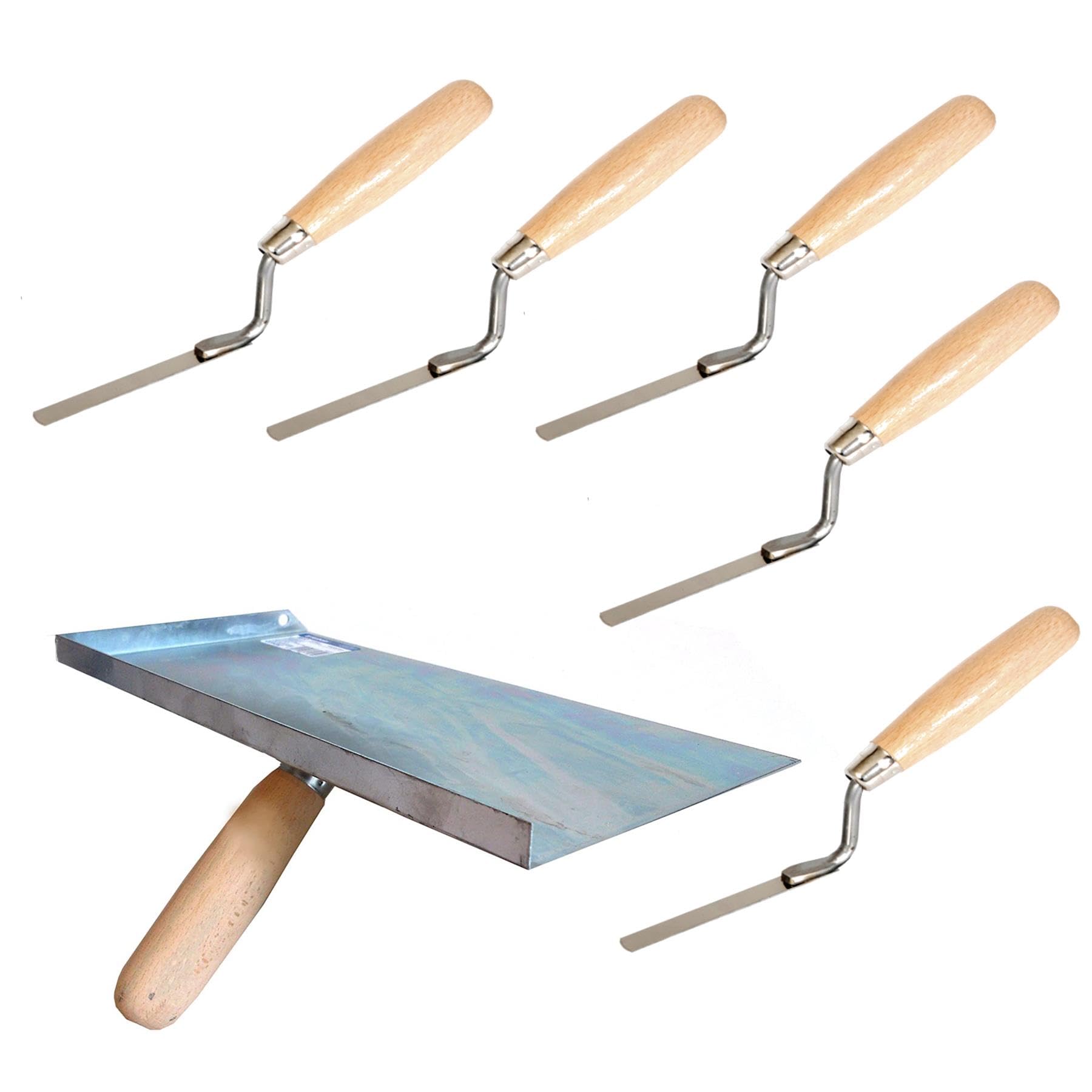 Proper Tools Light Jointing Set With Finger Trowels And Mortal Handle - 6Pcs - Rubber Handle - For Pointing, Bricklaying, Jointing, Diy