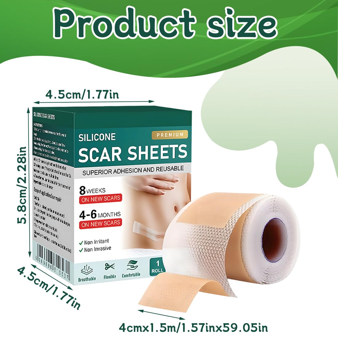 GXGM Pansement Silicone Cicatrice,Silicone Scar Sheets,cache cicatrice soleil,Scar Tape Patch,bande silicone cicatrice (4cm x 150cm)