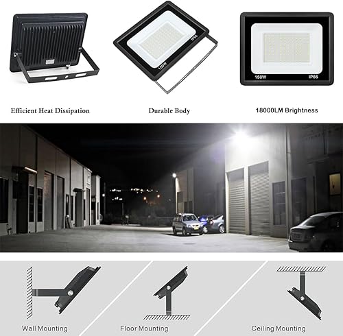 Miniatura 4 de Gopretty Paquete de 2 bombillas LED de 150 W, IP66 impermeables al aire libre, 18000 lm 6000 K, luz blanca diurna, reflectores de seguridad exterior
