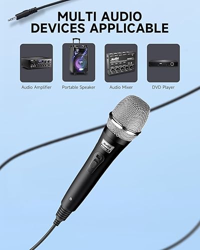 Miniatura 4 de Moukey Micrófono de karaoke, micrófono dinámico con cable de 13 pies, micrófono cardioide de mano de metal con cable, micrófono XLR para cantar,