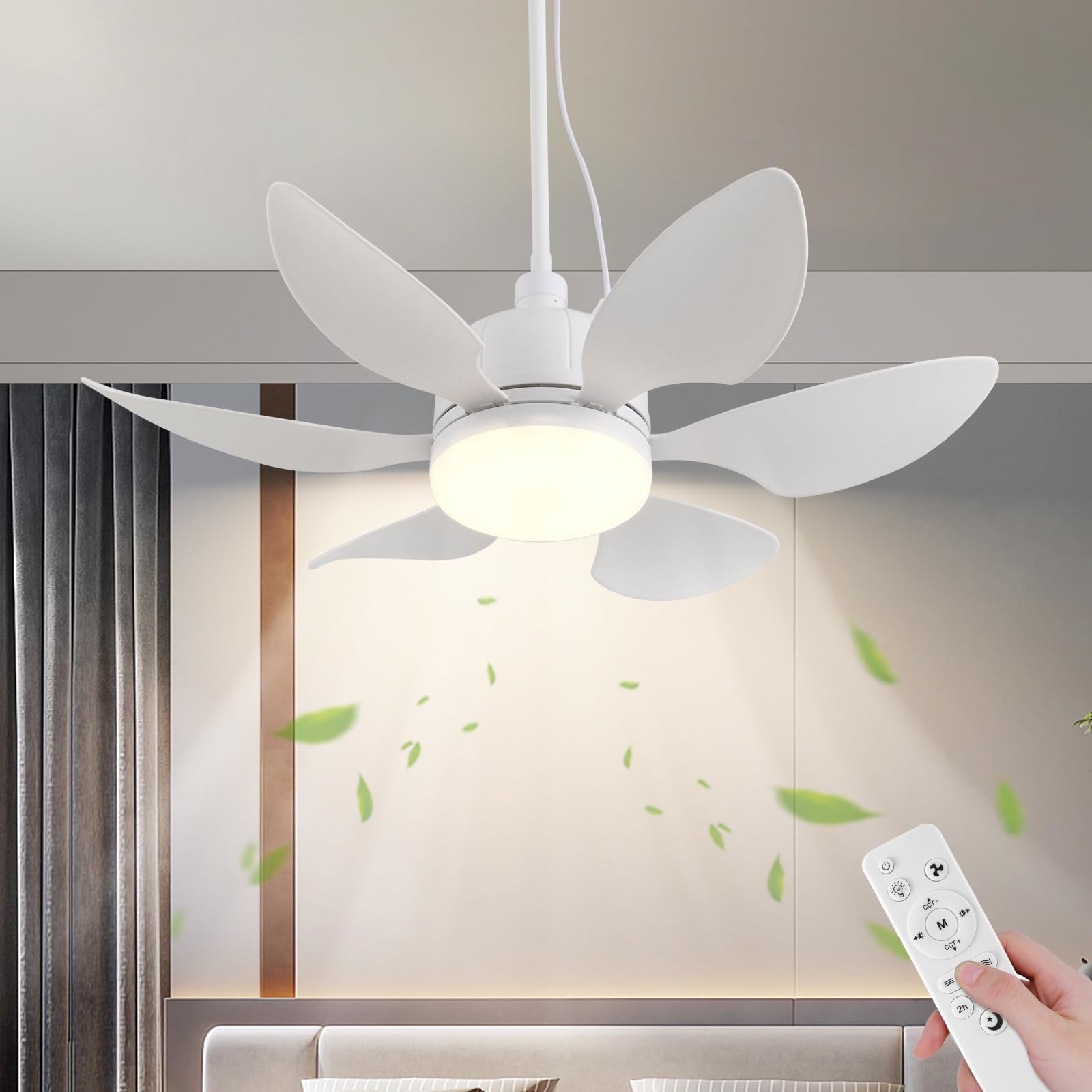 20''Gazebo Fan,Outdoor Plug in Ceiling Fans with Lights,3 Color Dimmable 3 Fan Speeds,Portable Hanging Ceiling Fan for Patios,Tent,Indoor.White