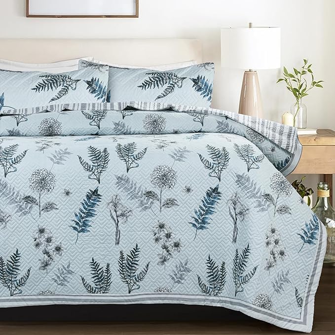 Image of BSB HOME Solid 100% Cotton King Size Bedspread Set (90x100 Inches / 228x254 cm) | 280 TC Ultrasonic Quilted Coverlet | Soft, Lightweight, Stitch-Free Design | Includes 2 Pillow Covers (Steel Blue)