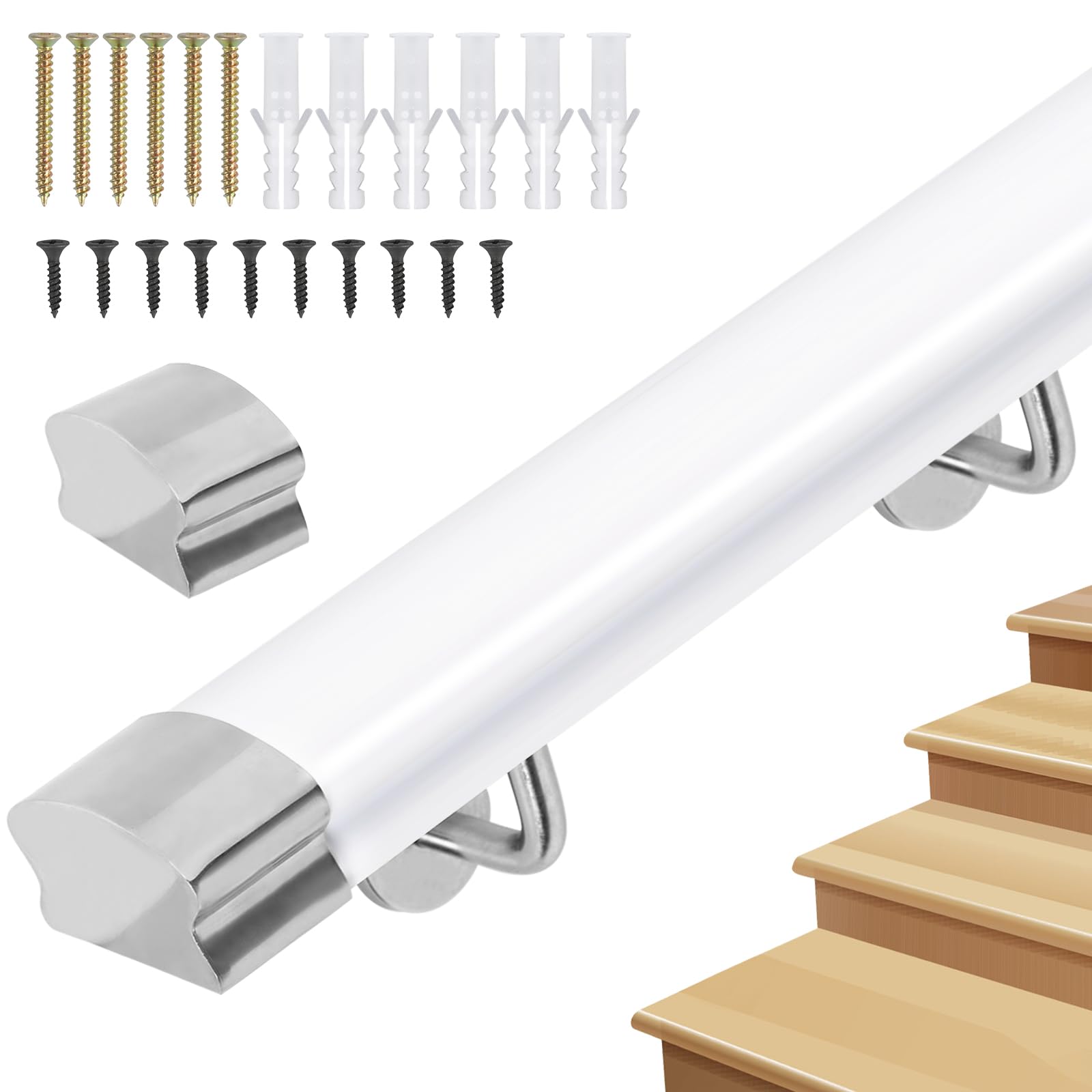 Handrails for Stairs, Non-Slip Stair Banister with Brackets,Against The Wall Safety Stair Hand Rails with Fittings for Indoor Loft Corridor - PVC Imitation Wood