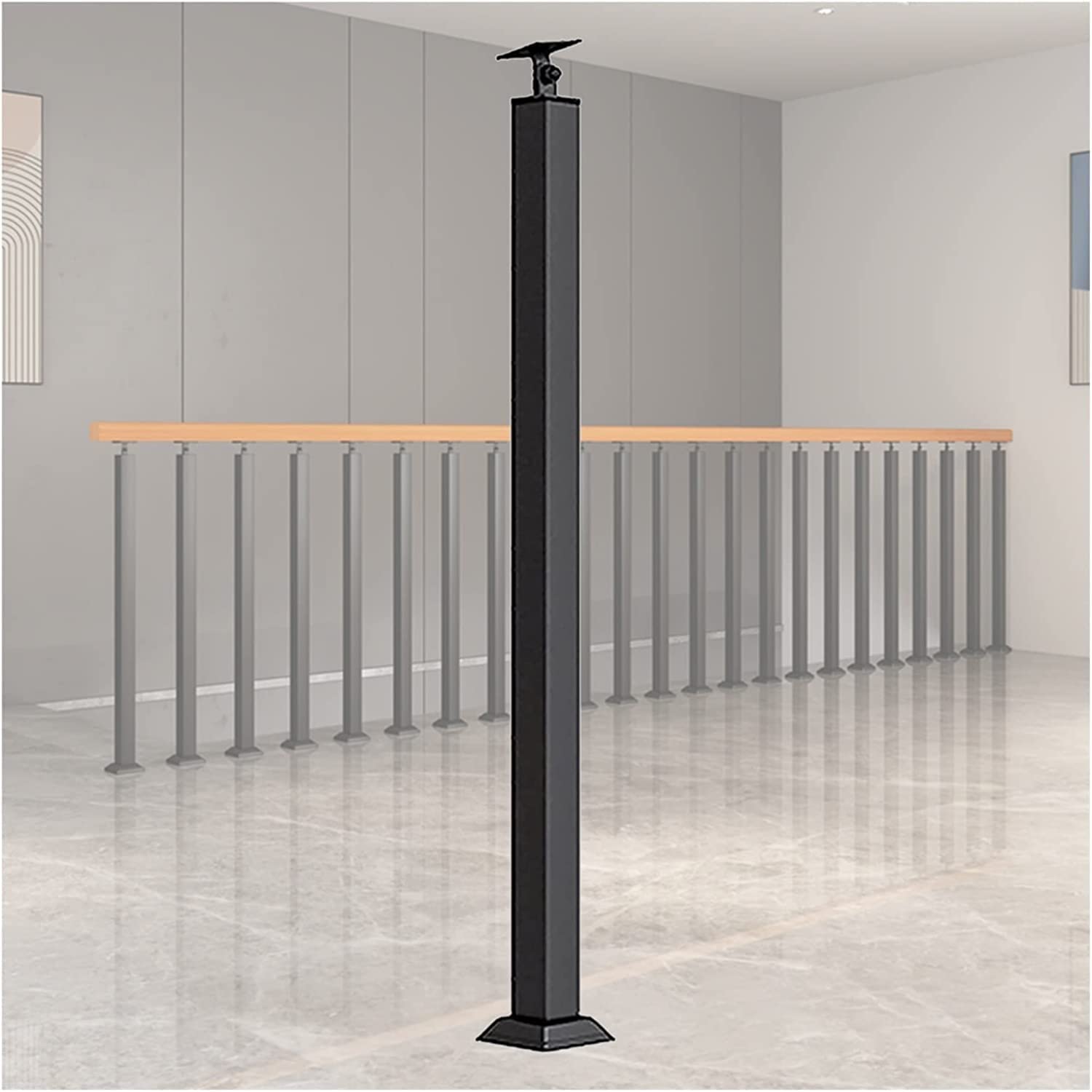 Poteau de rambarde d'escalier design noir mat avec supports réglables 270°