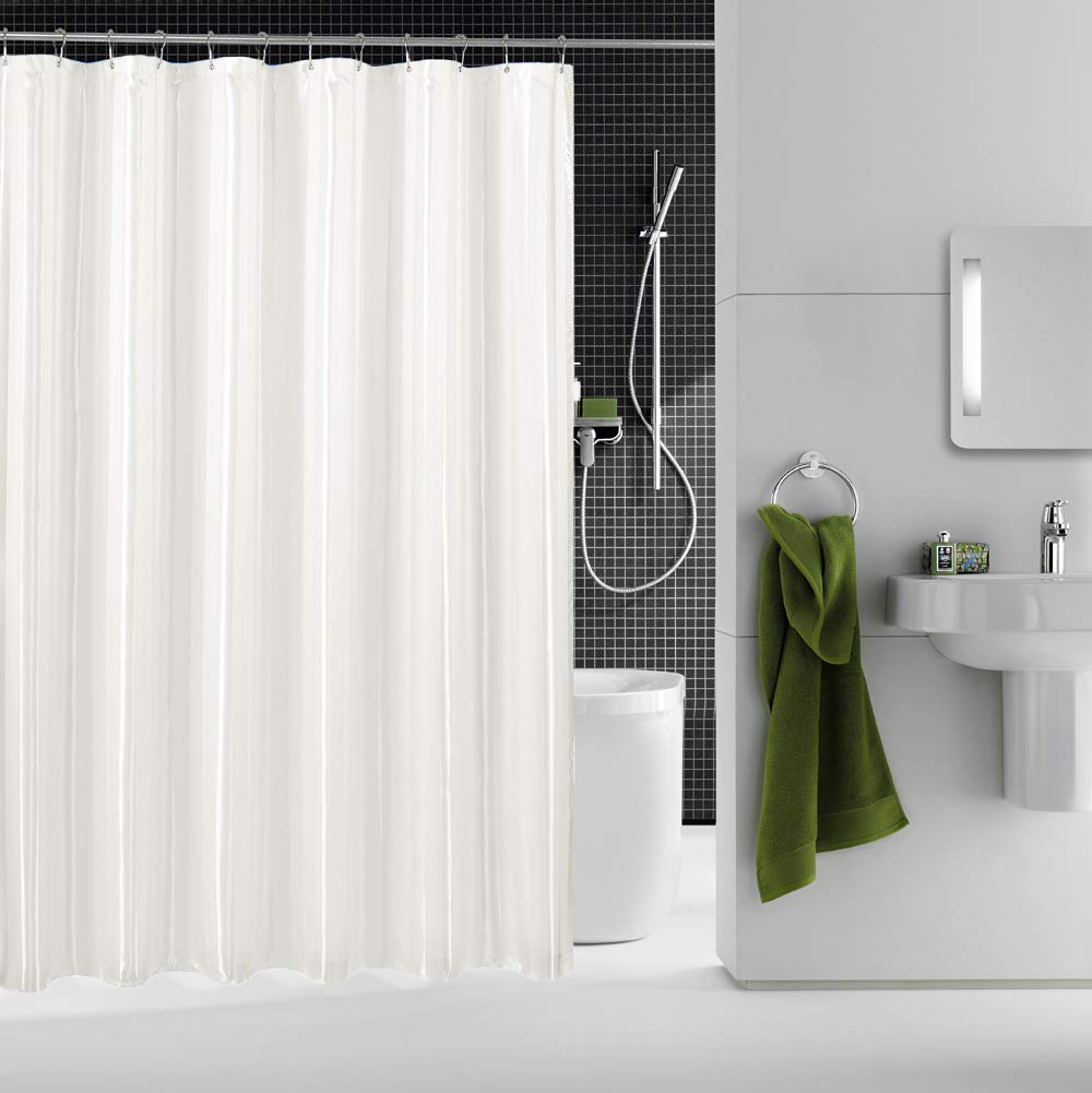 Householdfurnishing Polyester Striped Pattern modern design bathroom shower curtain with rings (180x180cm, Cream)