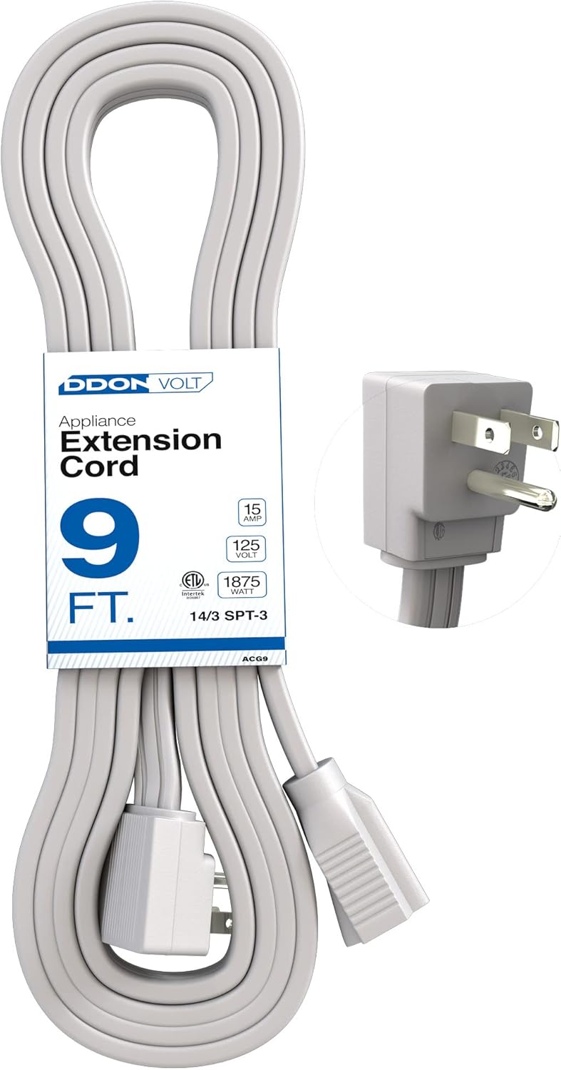 Appliance Flat Extension Cord 9ft Heavy Duty Gray Flat