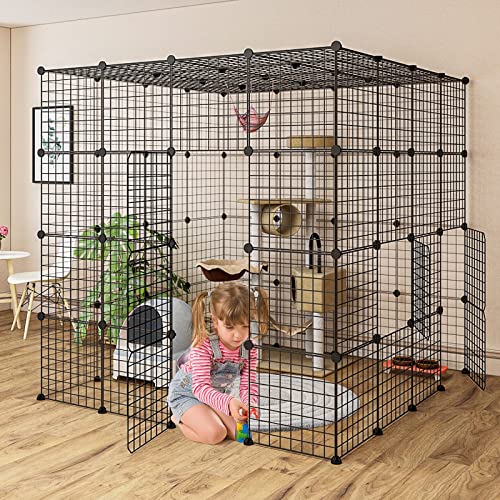 Eiiel Large Cat Cage Enclosure Indoor Cat Playpen Metal Wire 4-Tier Kennels Crate Ideal For 1-4 Cats, 55L X 55W X 55H Inch Black Without Platforms #TOP5