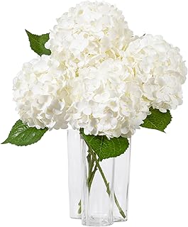 DuHouse 3Pcs Large Hydrangea Artificial Flowers,20 inch Latex Real Touch Hydrangeas Lifelike Hydrangea Flower for Home Wedding Bouquets Centerpieces Party Living Room Decoration(White)