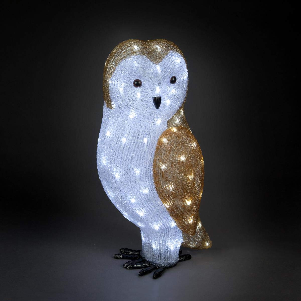 Snowtime White 56Cm Standing Acrylic Christmas Owl Scuplture With 100 Ice