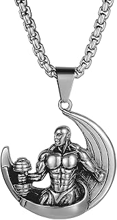 Silver Sport Necklace for Men with Muscle Sport Pendant Metal Chain