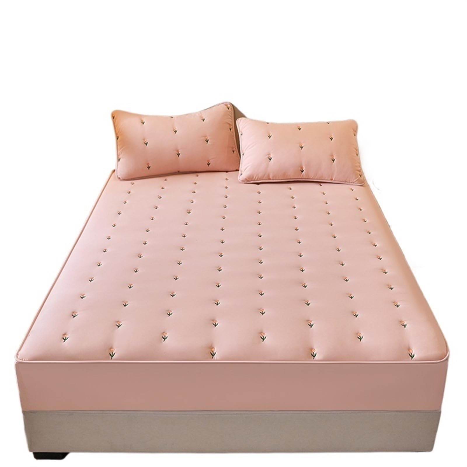 Housse de Matelas Housse de Matelas Super épaisse, matelassée et brodée, Couvre-lit Simple, King, en Coton(Tulip-2,135x200x30cm 1pc)