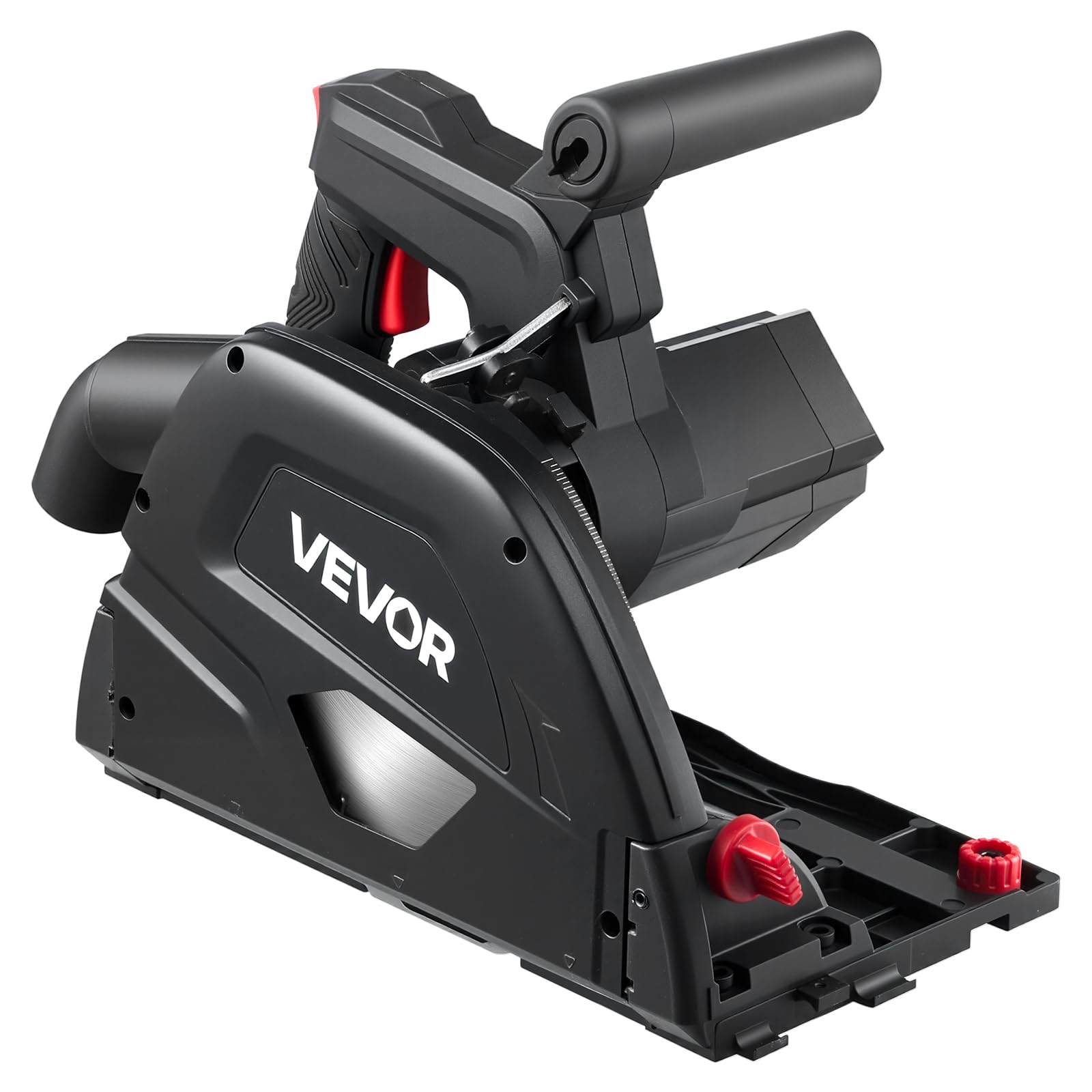 VEVOR Sierra Circular de Inmersión Hoja de Carburo de 165,1 mm con 48 Dientes, Ajuste de Ángulo de 0 a 45°, Profundidad de Corte de 55 mm, para Madera y Plástico, Negro, Riel Guía No Incluido