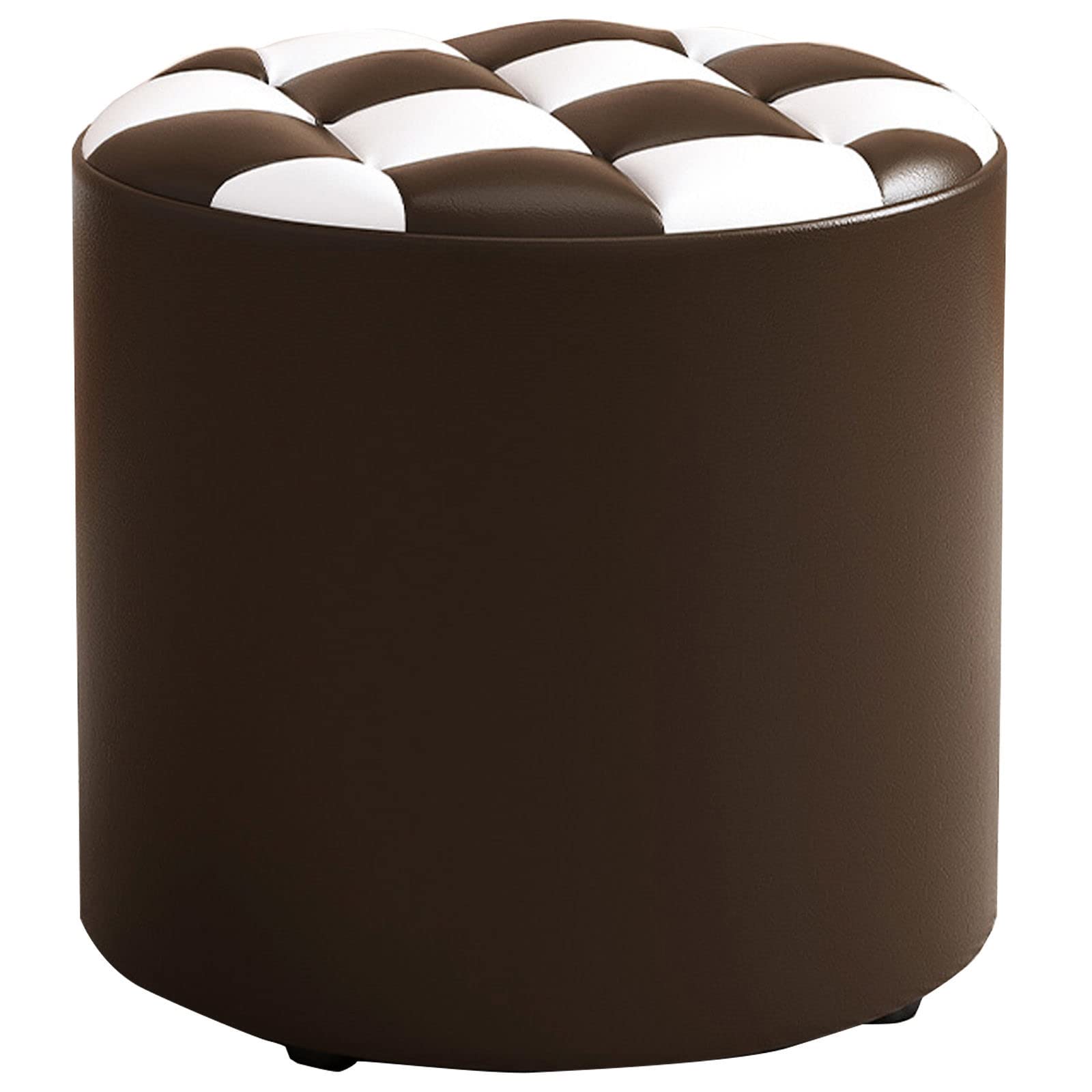 Pouf repose-pieds rond autour de la table basse du salon cocooning