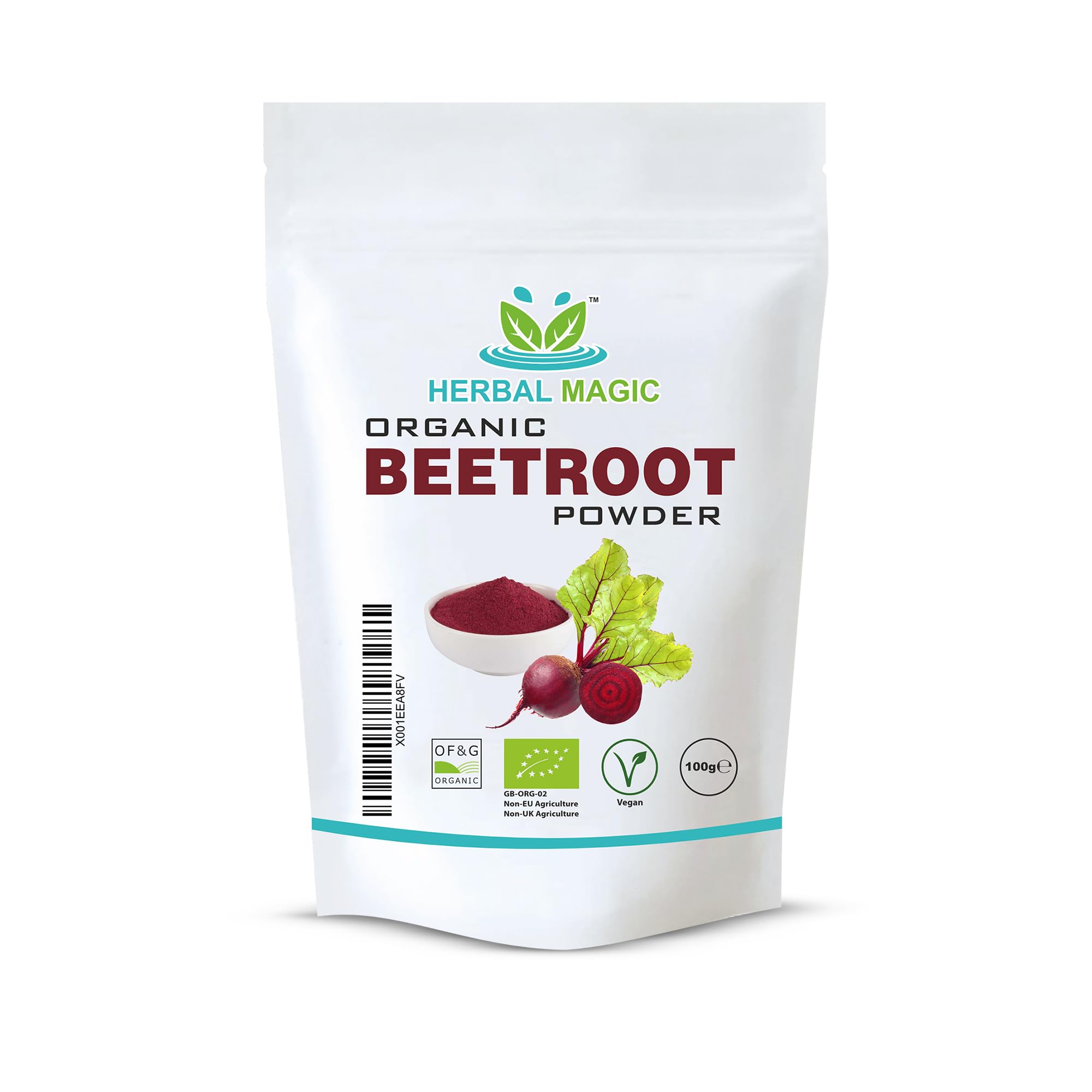 Herbal Magic's Organic Beet Root Powder - Sweet & Earthy - Ideal as a Natural Food Colour and Flavour to Tandoori Dishes,Cakes Free from Fillers & Preservatives - of&G UK Organic Certified 100g